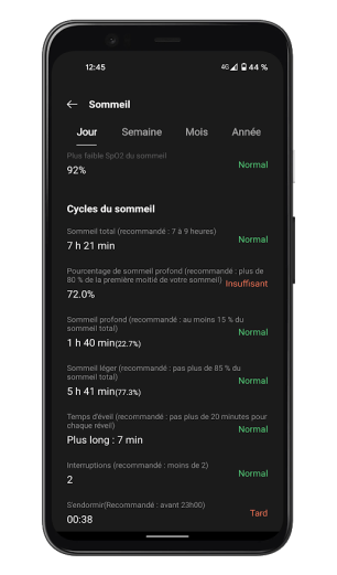OnePlus Health - Détails suivi sommeil