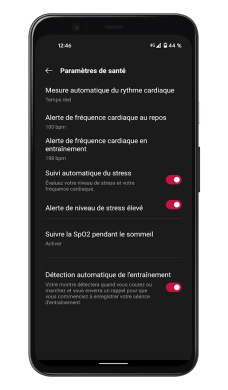 OnePlus Health - Paramètres santé