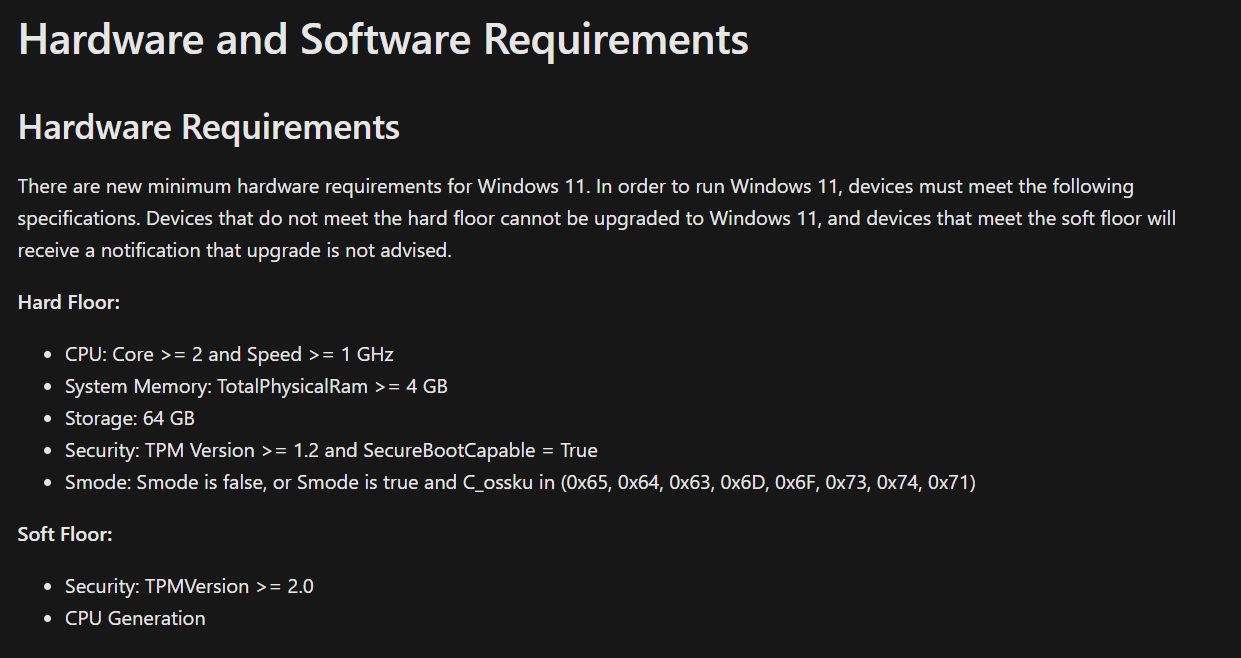 La documentation de Microsoft sur la configuration requise pour Windows 11