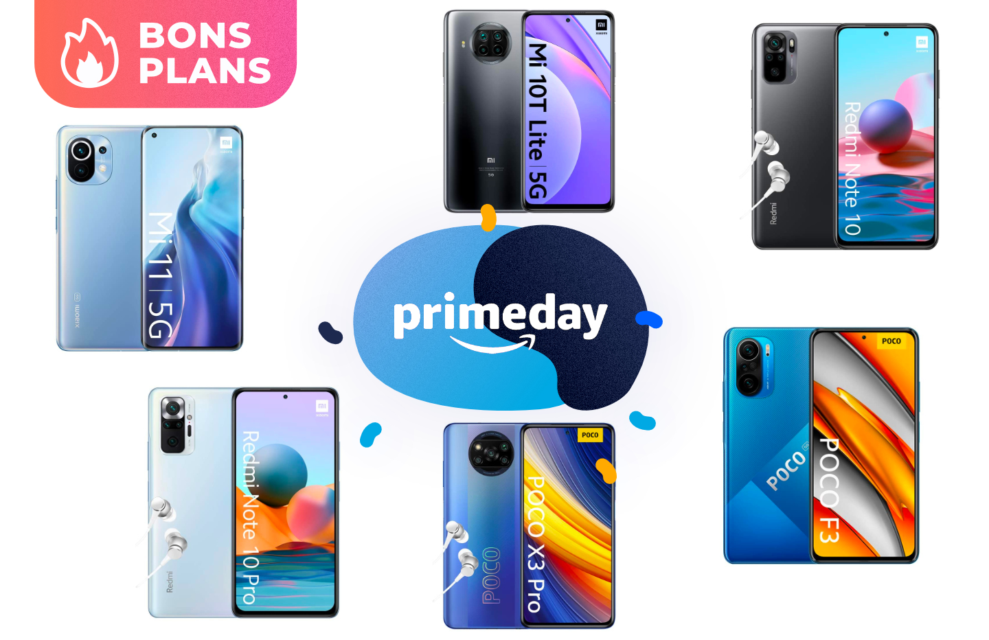 Promotions appliquées sur les smartphones Xiaomi pour le Prime Day 2021 d'Amazon.