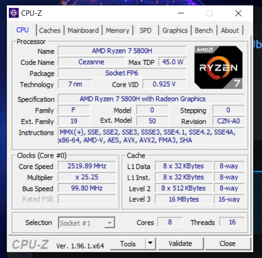 Alienware M15 R5 Capture CPU