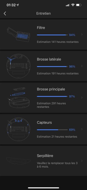 Le menu entretien avec les informations sur le S7 // Source : Frandroid