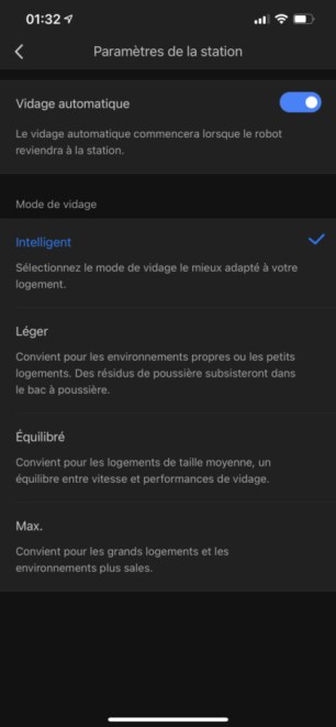 Les modes de lavage du Roborock S7 // Source : Frandroid