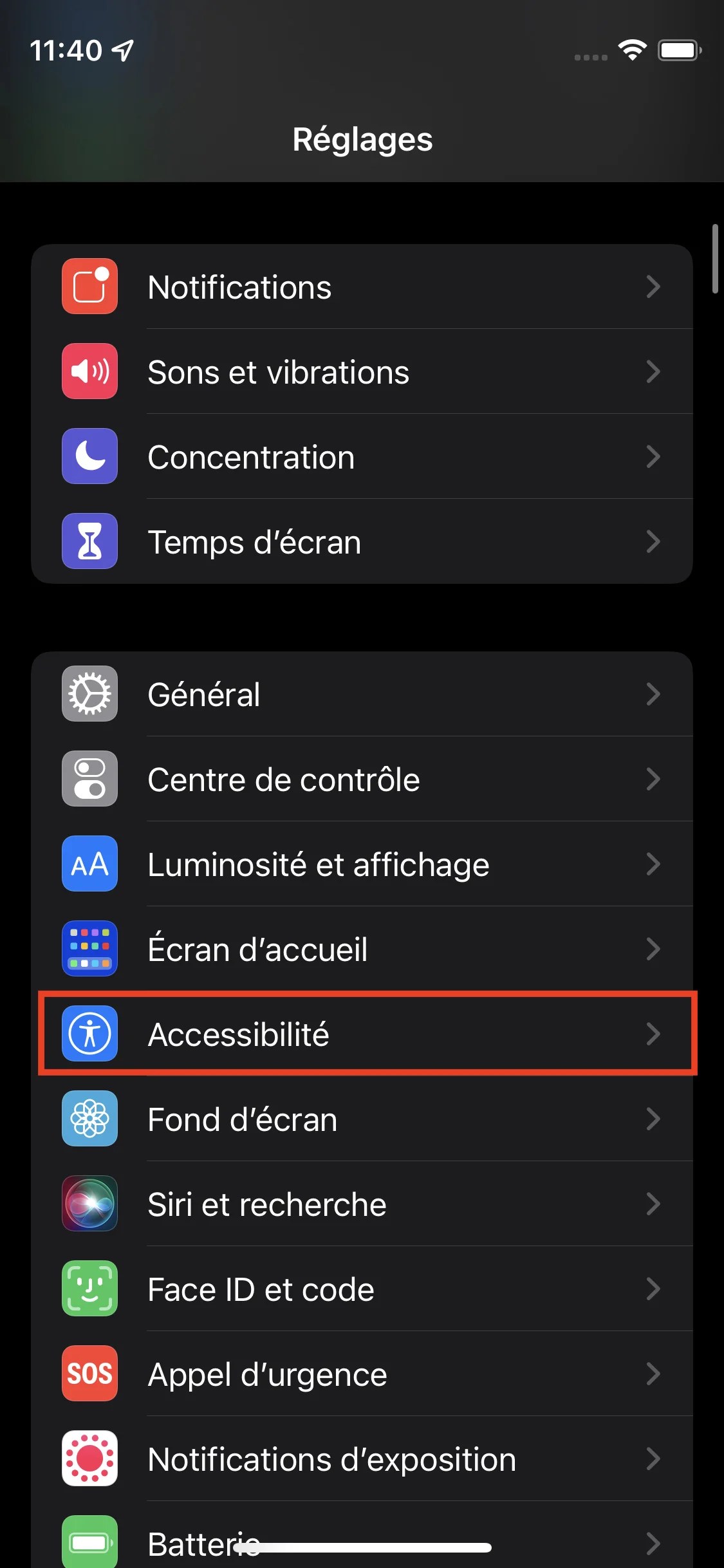 Le menu Réglages d'iOS 15 // Source : FRANDROID