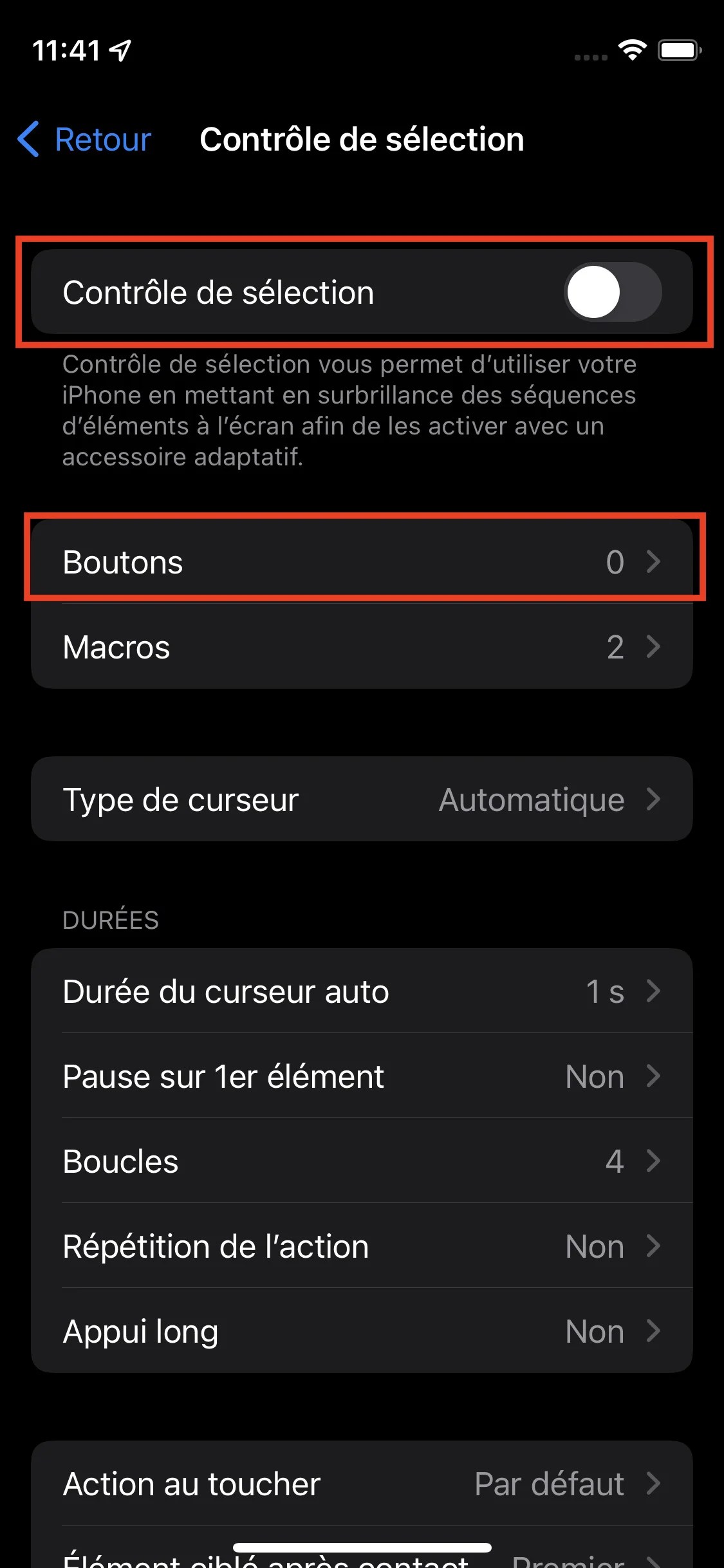 Le menu Contrôle de sélection de l'iPhone // Source : FRANDROID