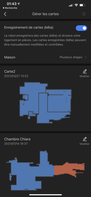 L'app Roborock mémorise plusieurs cartes et étages // Source : Frandroid