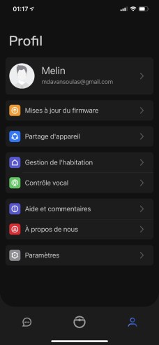 Le menu profil de l'app Roborock // Source : Frandroid