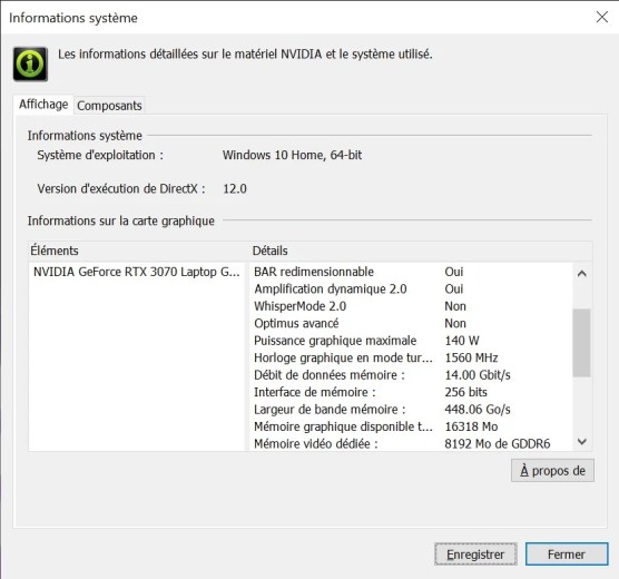 infos systeme nvidia