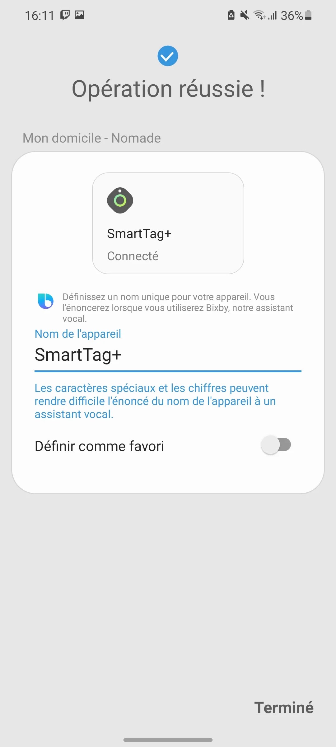 Une fois connecté, on peut donner le nom qu'on souhaite à son SmartTag.