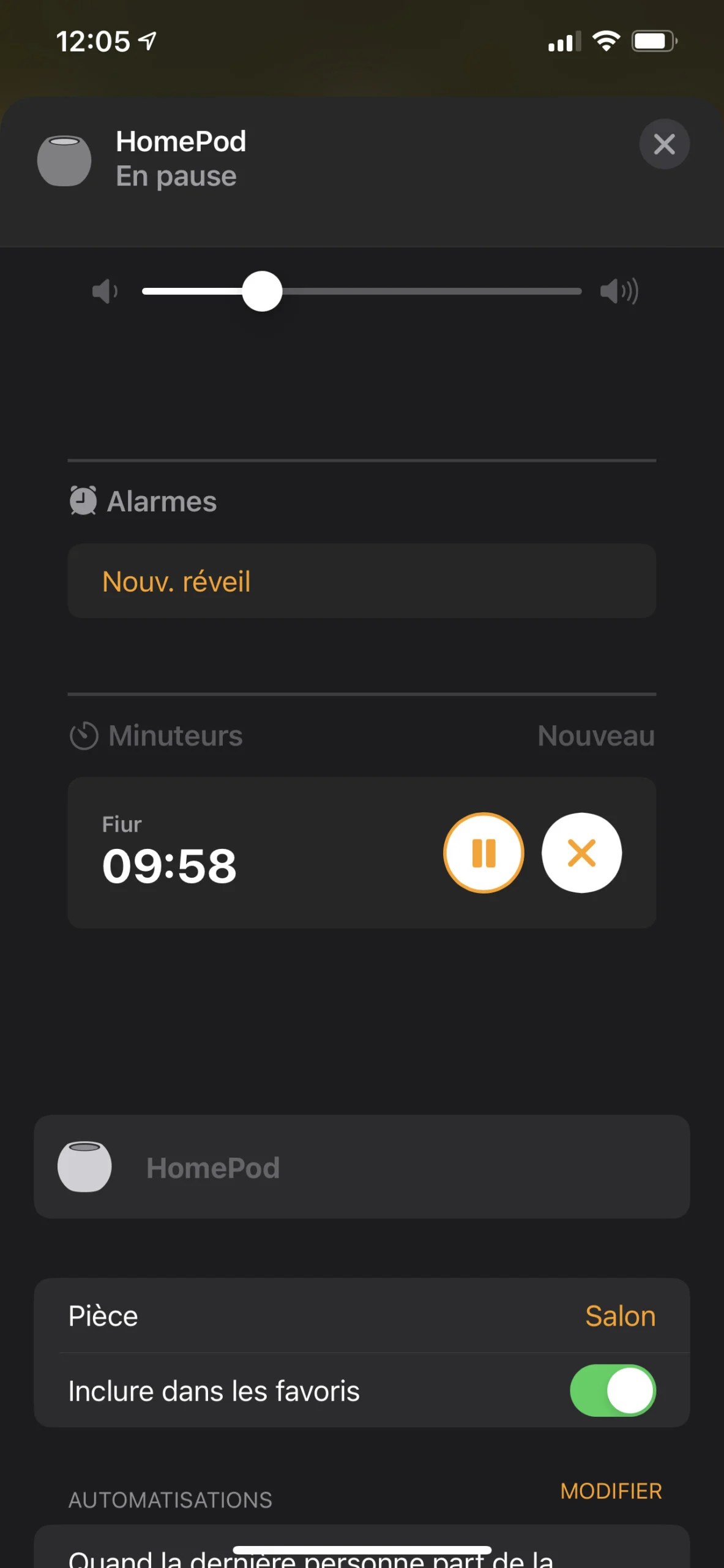 Vous pouvez lancer le minuteur depuis l'application Maison d'Apple sur le HomePod // Source : Frandroid