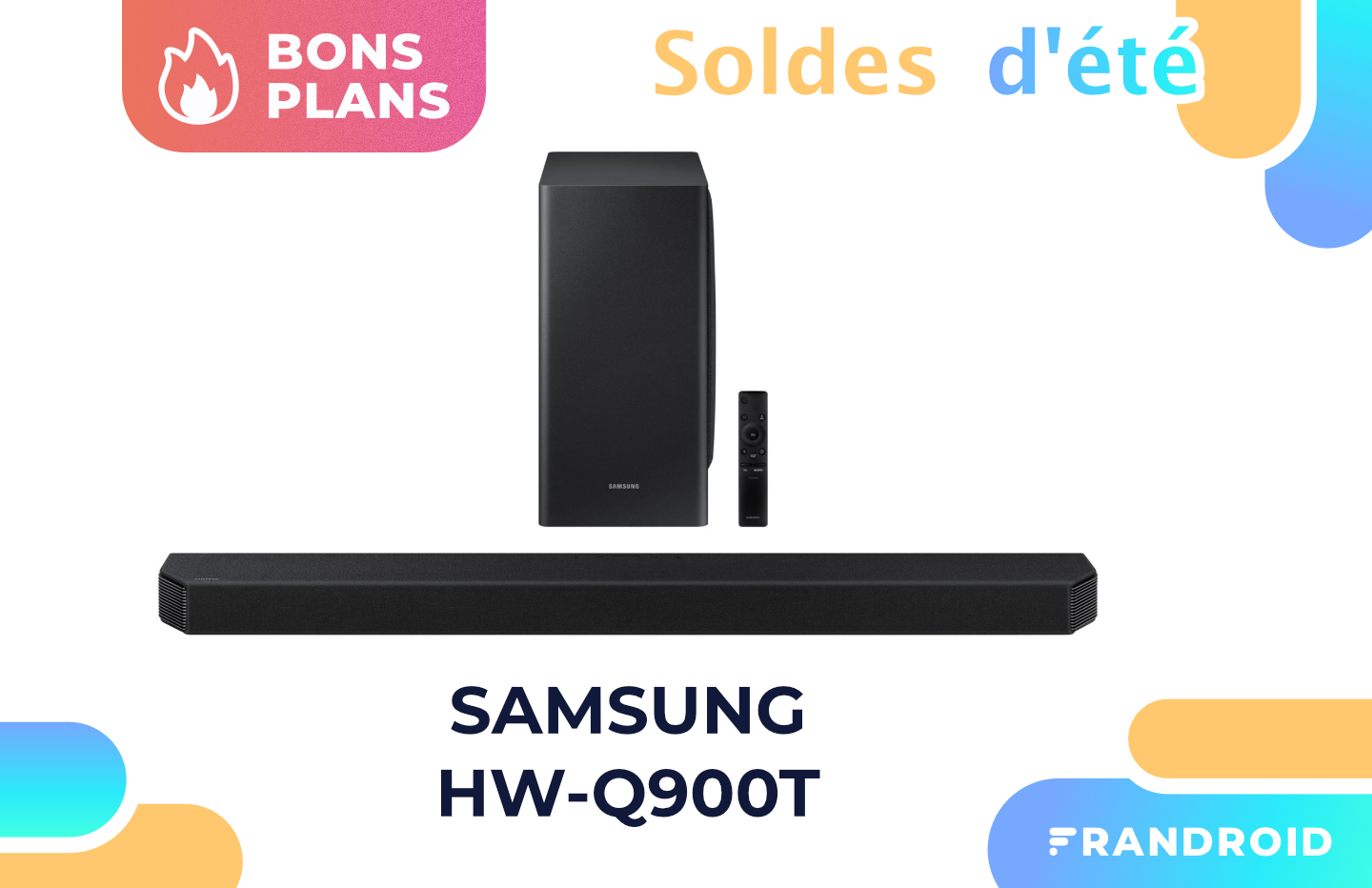 Promotion appliquée sur la barre de son Samsung HW-Q900T pendant les soldes.