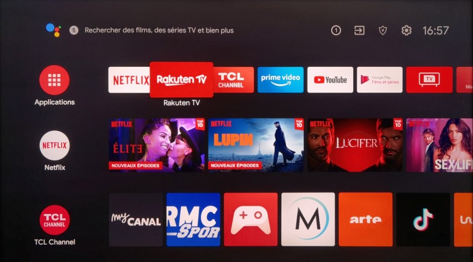 La page d'accueil de Google TV.