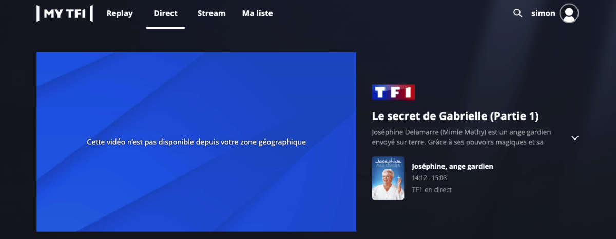 Message d'erreur TF1 depuis l'étranger