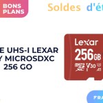 Une carte MicroSDXC (256 Go) jusqu'à 150 Mo:s en lecture