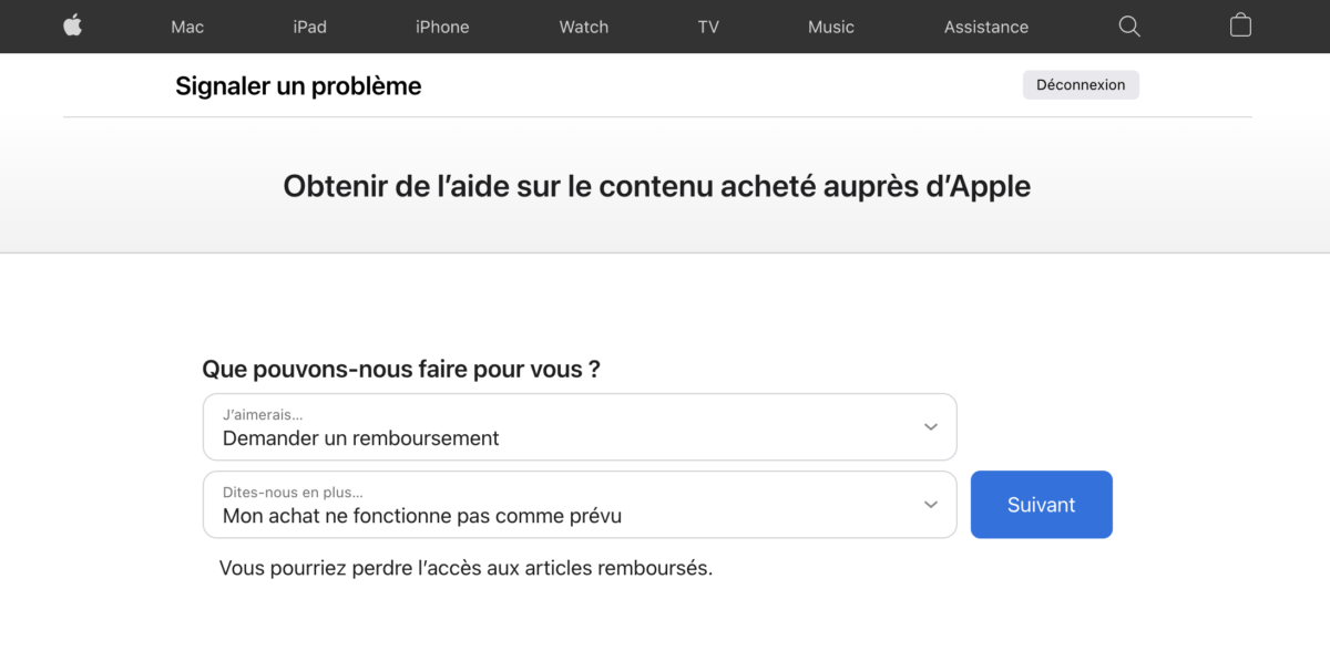 demande remboursement apple