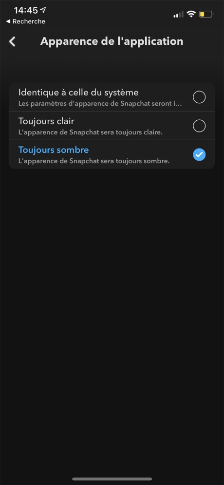 Comment mettre Snapchat en mode sombre sur iOS 05