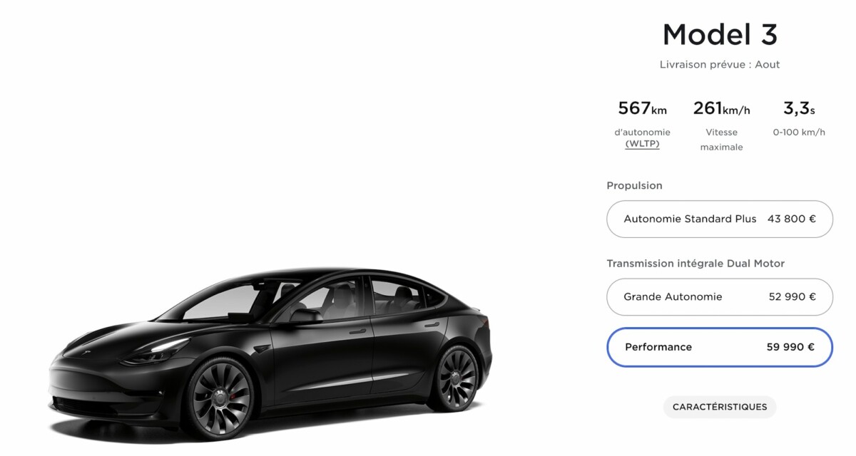 Tesla Model 3 Configurateur Aout 2021