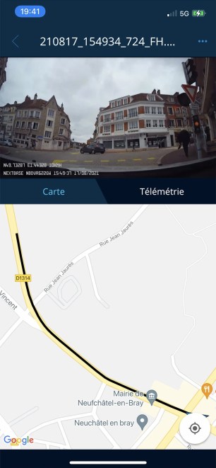 En plus de la vidéo, toutes les informations GPS, dont le trajet sont enregistrées // Source : Frandroid - Yazid Amer