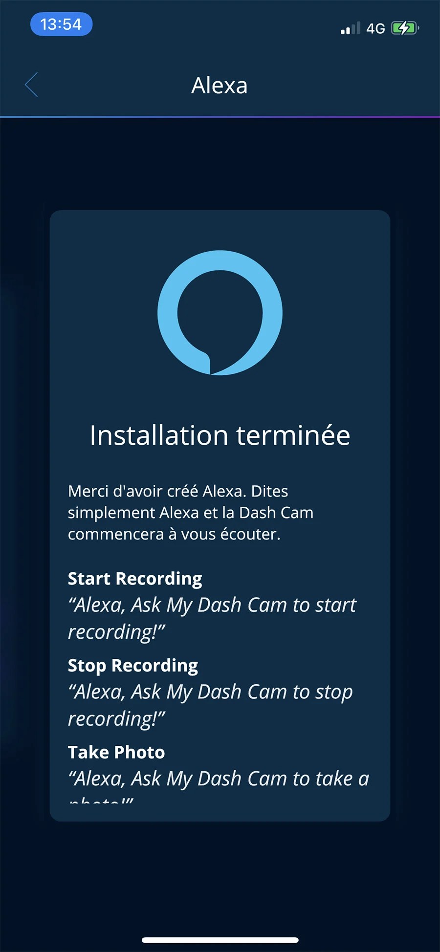 Les interactions avec la dashcam sont nombreuses et à la différence du texte affiché, elles sont en français // Source : Frandroid - Yazid Amer