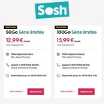En ce moment chez Sosh, c’est entre 50 et 100 Go à partir de 12,99 €/mois pour ses forfaits 4G