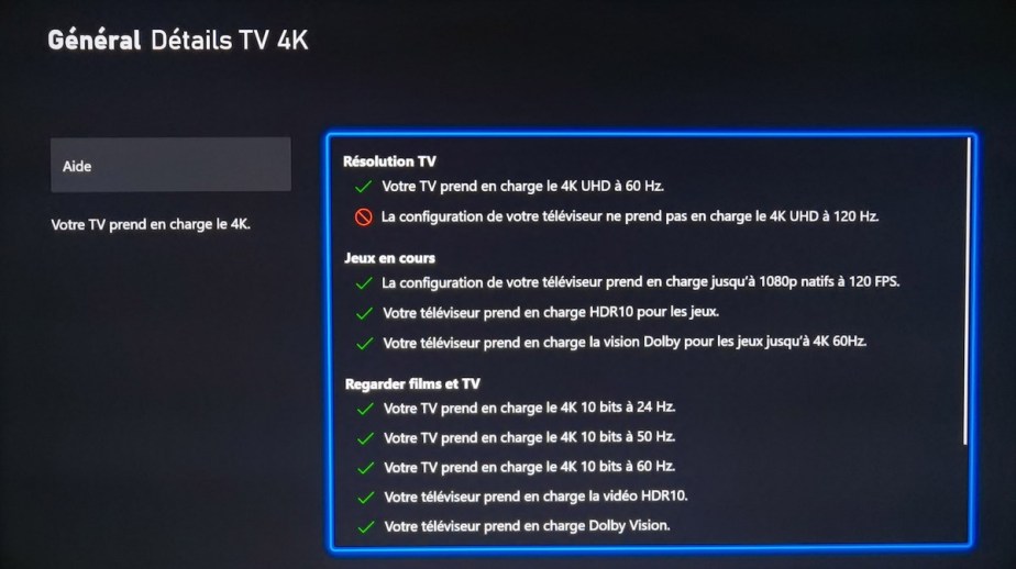 Tous les voyants sont au vert sauf pour les signaux Ultra HD à 120 Hz.