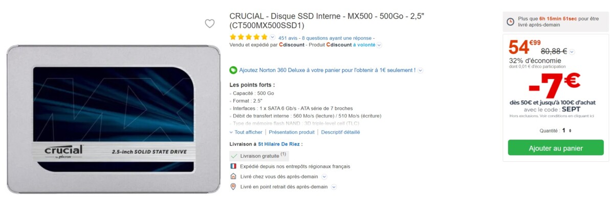 ssd crucial mx500 cdiscount code promo