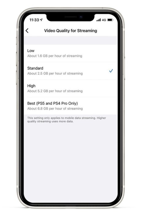Choisissez la qualité du streaming PlayStation sur votre mobile // Source : Sony
