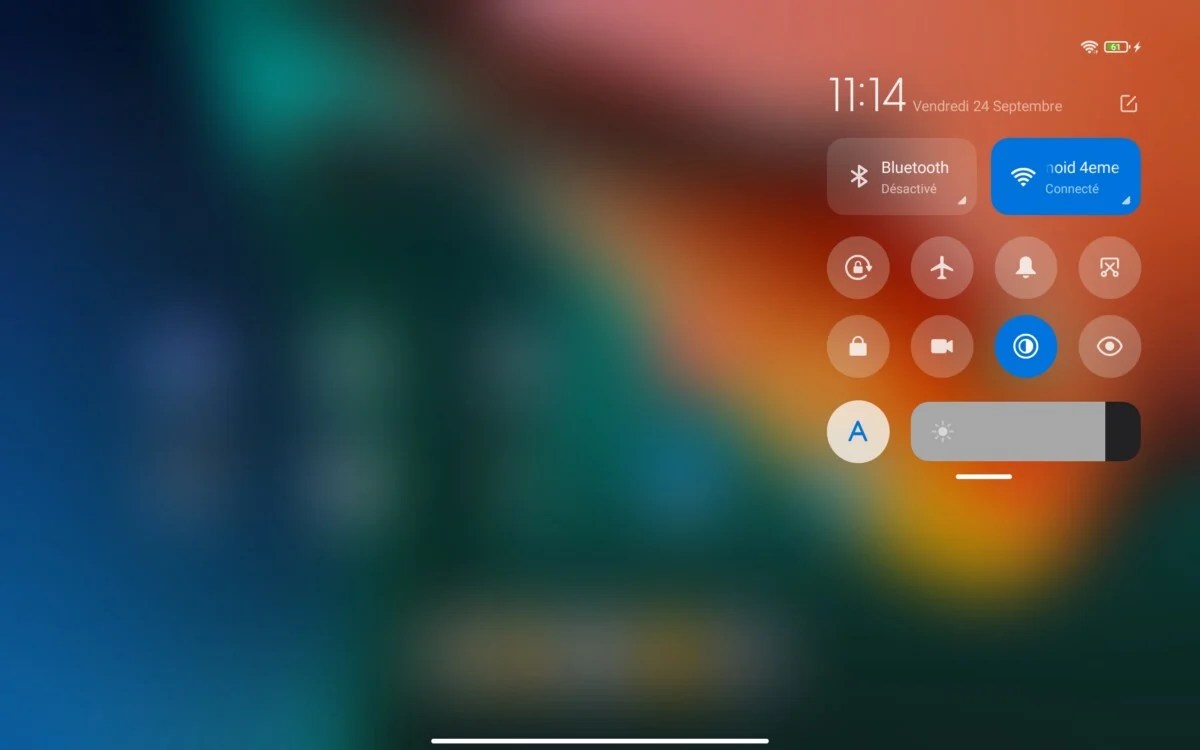 Le centre de contrôle sur la Xiaomi Pad 5