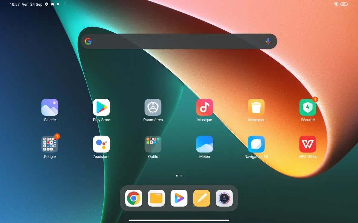 L'écran d'accueil de la Xiaomi Pad 5