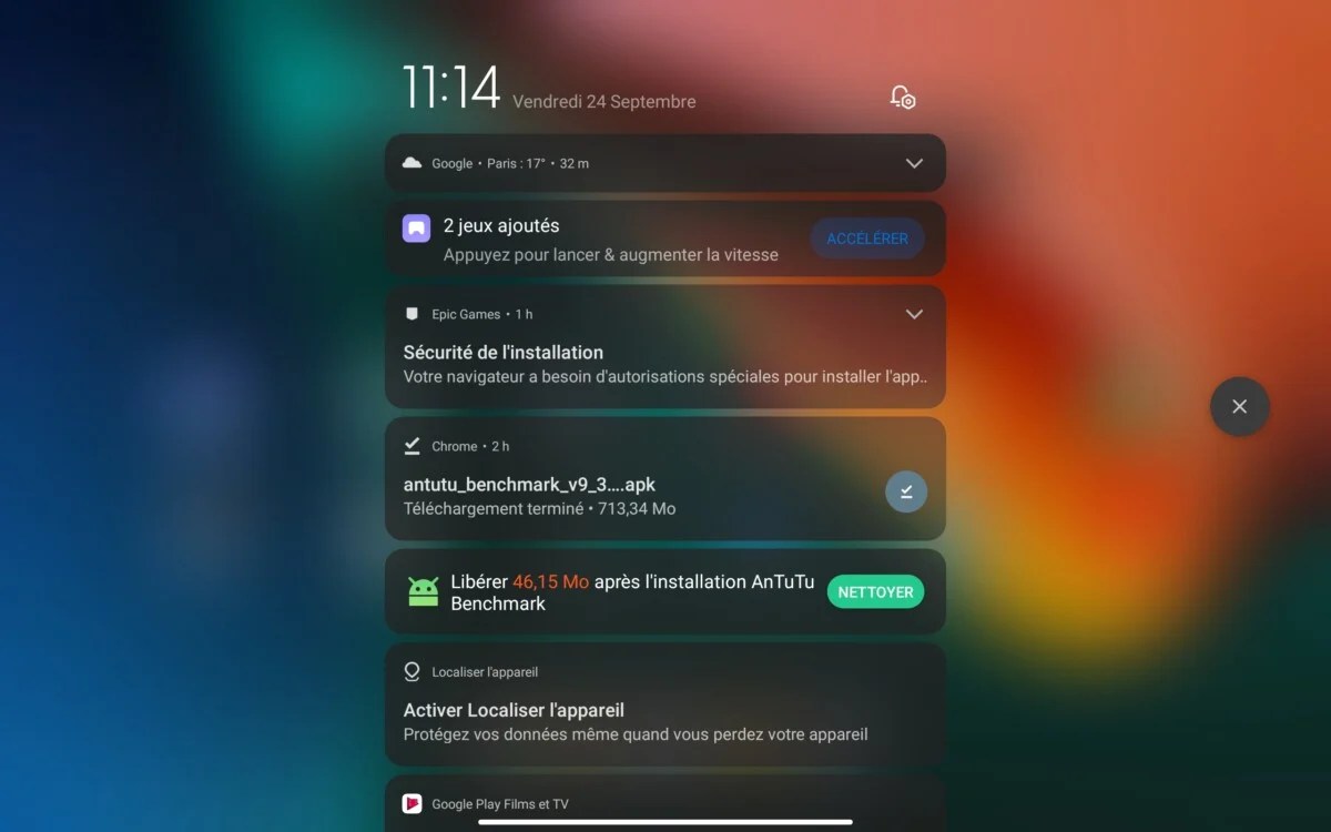 Le panneau de notifications sur la Xiaomi Pad 5