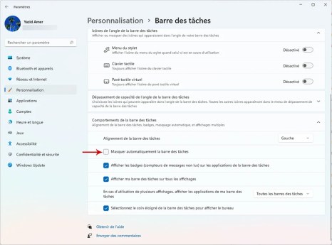 Comment masquer la barre des tâches Windows 11 02