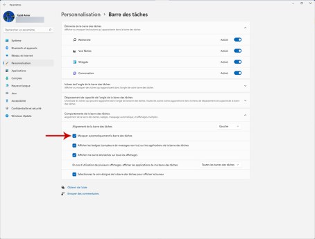 Comment masquer la barre des tâches Windows 11 03
