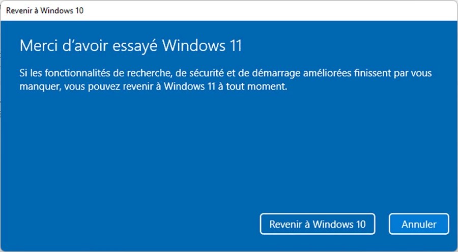 Comment retourner sur Windows 10 après avoir installé Windows 11 07