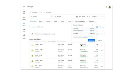 Google Flights indique l'empreinte carbone de votre réservation d'avion