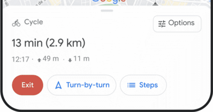 Google Maps Lite navigation bas écran