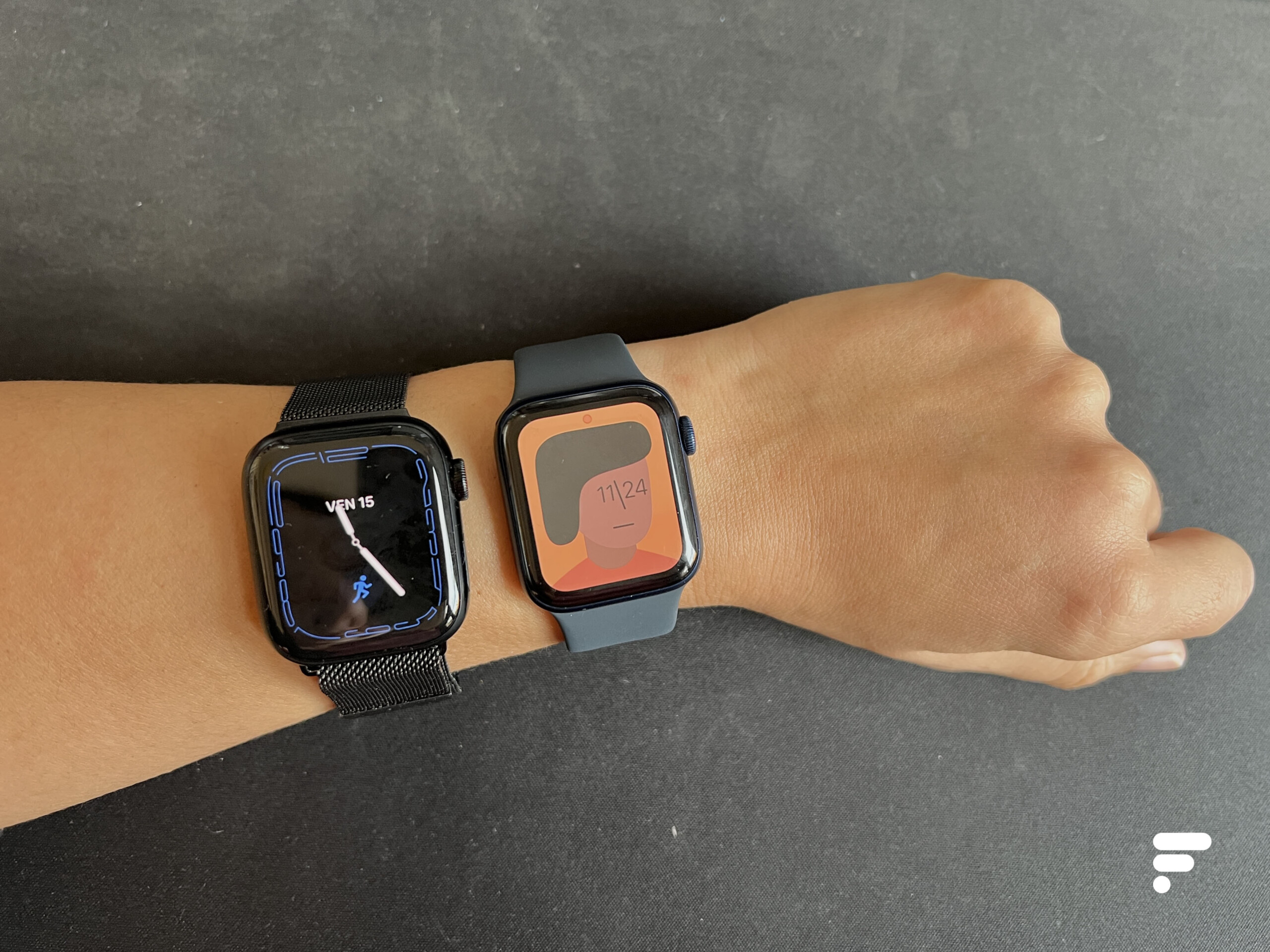 Entre l'Apple Watch Series 7 (à gauche) et la Series 6 (à droite), le choix n'est pas évident