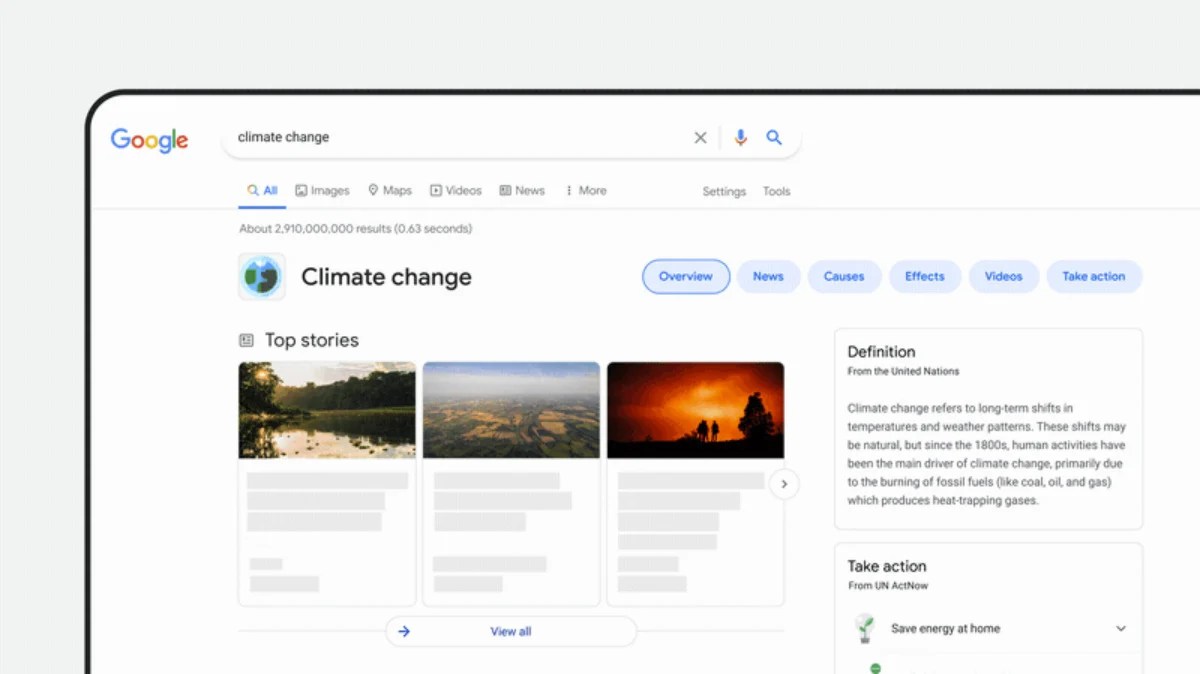 Google change la mise en page des résultats sur le changement climatique