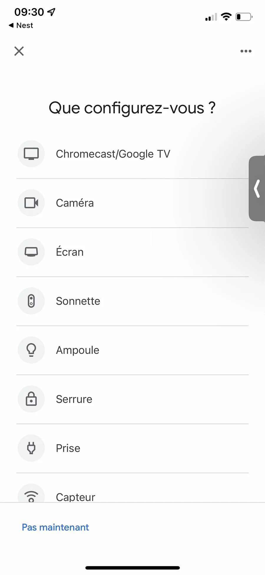 Sélectionnez le type de produit à installer, ici Caméra // Source : Frandroid - Yazid Amer