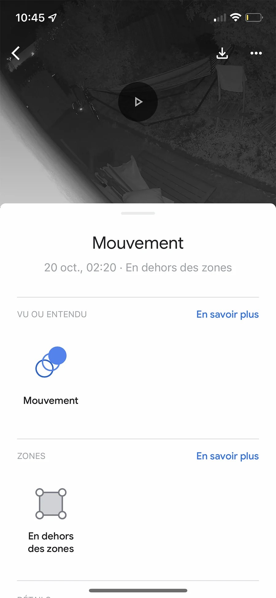 Ici aussi, vous pouvez avoir des détails sur les raisons d'un enregistrement vidéo // Source : Frandroid - Yazid Amer