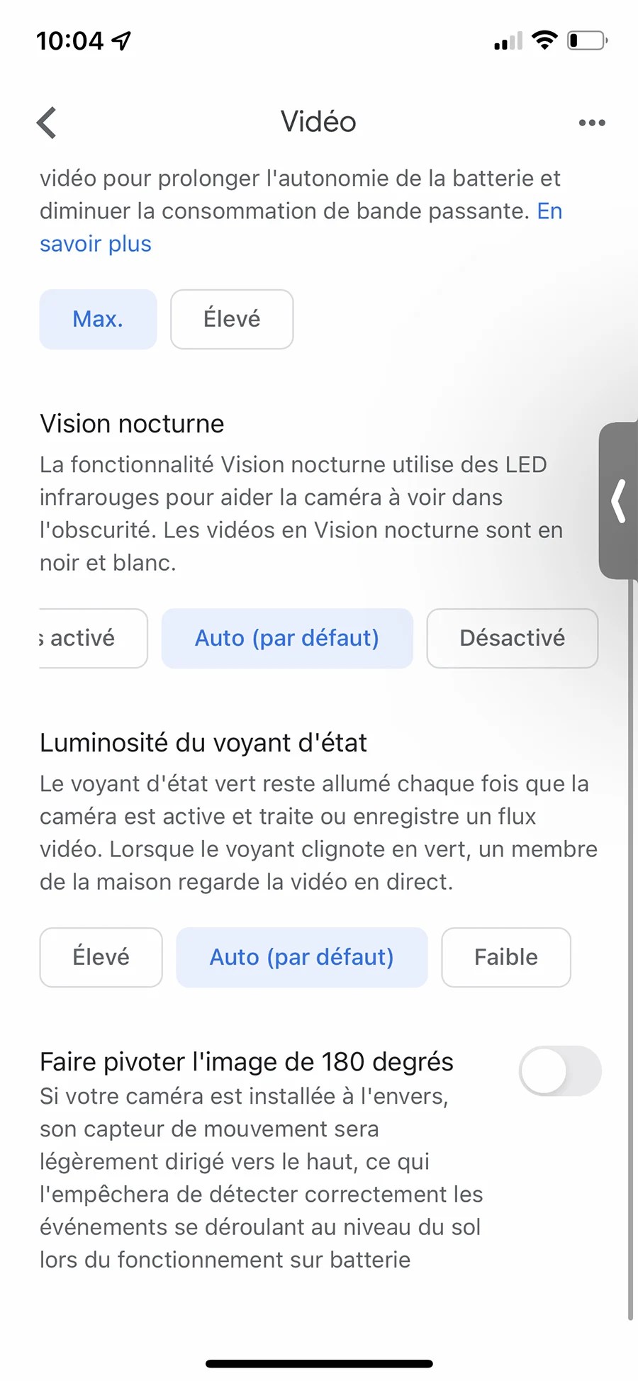 Vision nocturne, qualité d’enregistrement, cette page est complète // Source : Frandroid - Yazid Amer