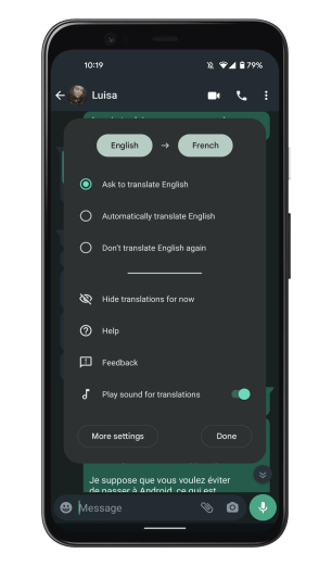 Live Translate sur un Pixel 5. // Source : Frandroid
