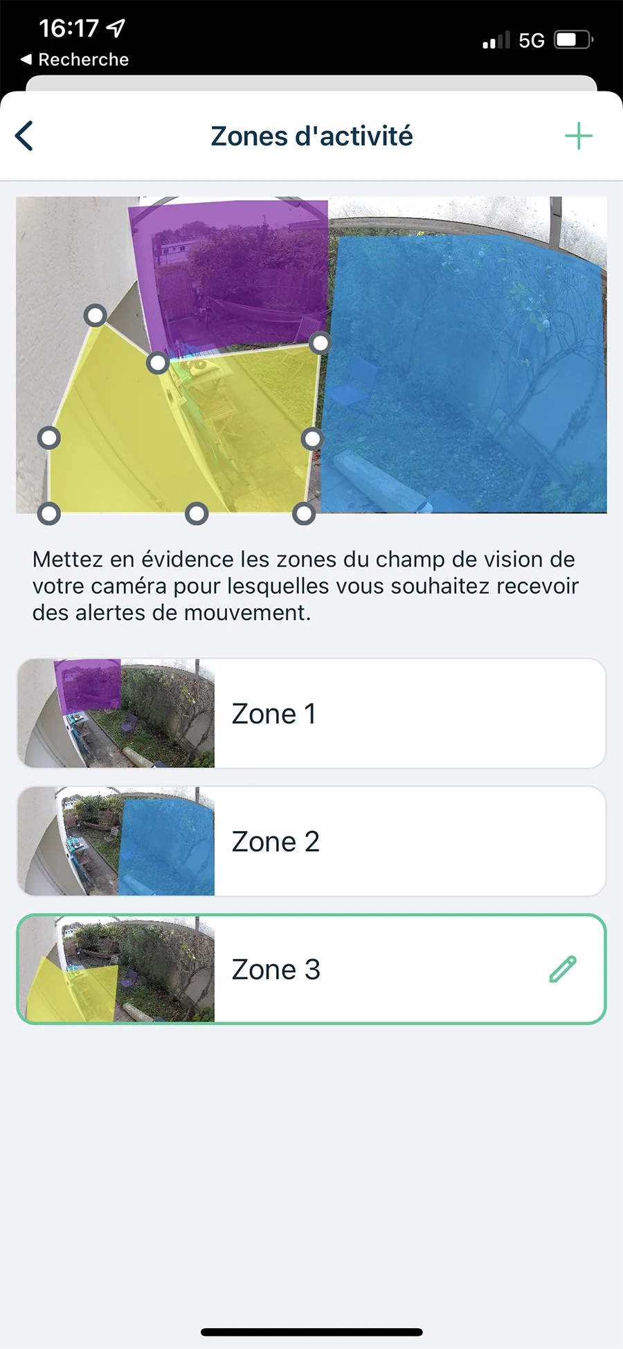 Il est possible de définir jusqu'à 5 zones // Source : Frandroid / Yazid Amer