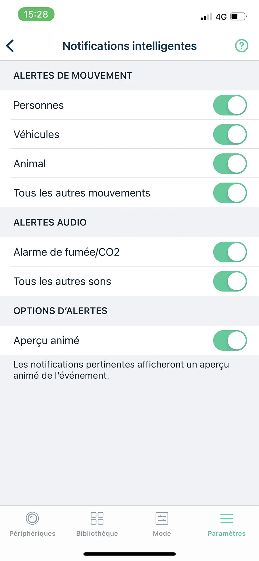 Les notifications intelligentes intégrent également une fonction capteur de fumée et de CO2 // Source : Frandroid / Yazid Amer