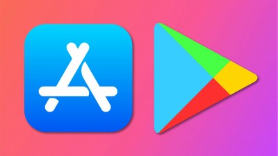 Les logos du Play Store et de l'App Store // Source : Montage Frandroid