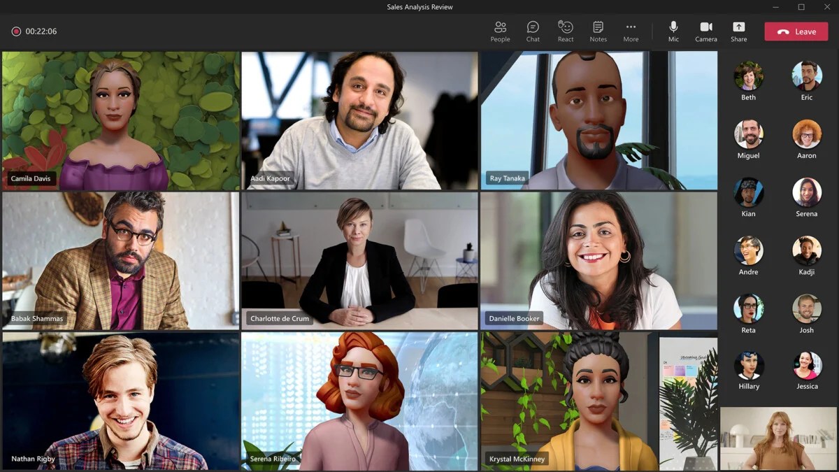 Les personnes peuvent participer en avatar ou en vidéo aux réunions Teams