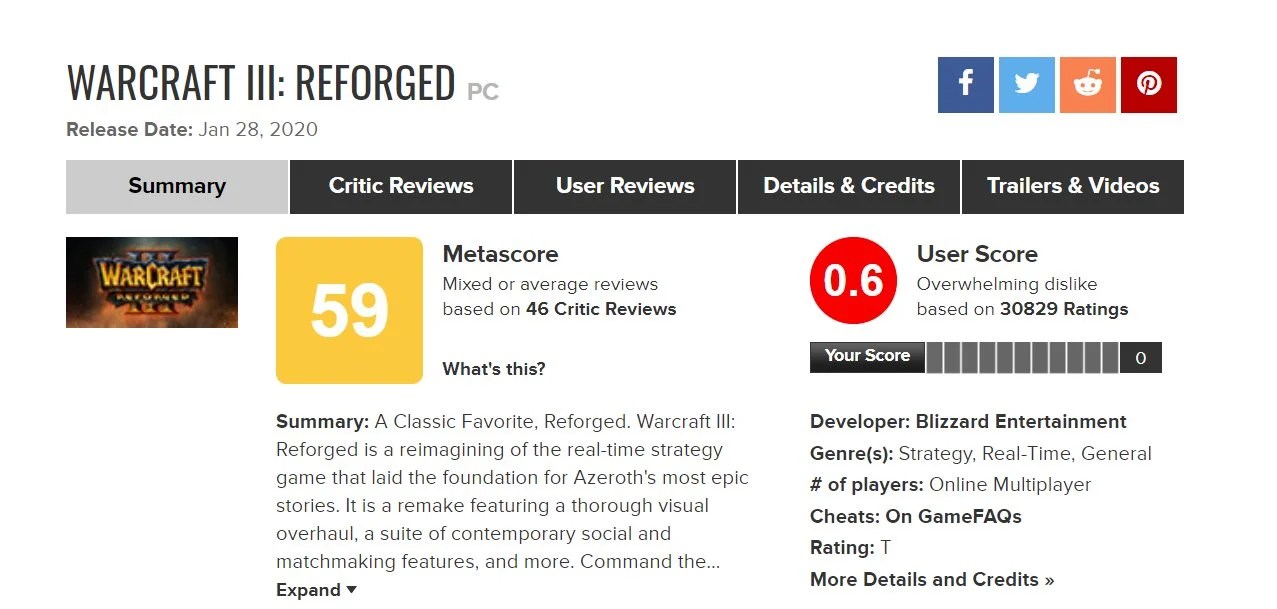 Metacritic Warcraft 3 reforged et GTA (1)