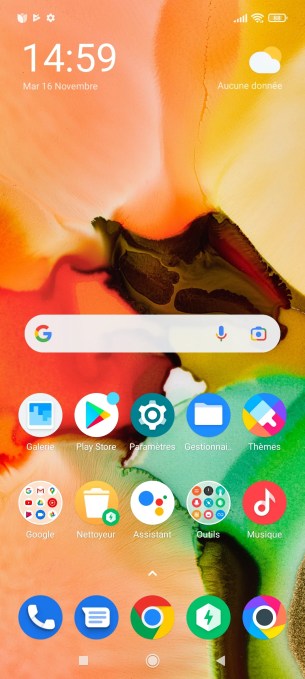 L'interface de base du Poco M4 Pro 5G (avec un fond d'écran choisi par nos soins). // Source : Frandroid