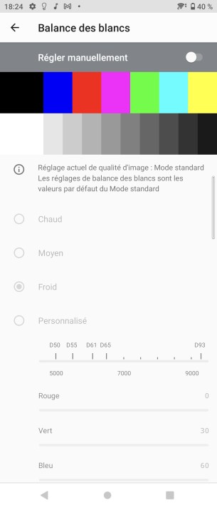 Sony nous permet de paramétrer très finement le rendu des couleurs // Source : Frandroid / Yazid Amer