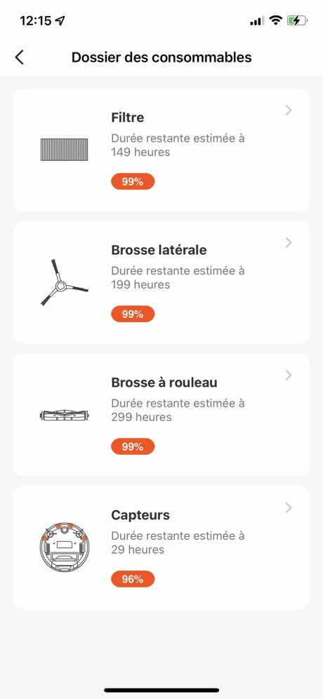 L’usure des consommables est mesurée en fonction du temps d’usage, vérifiez-les régulièrement de visu pour voir si l’app n’est pas trop optimiste.   // Source : Frandroid / Yazid Amer
