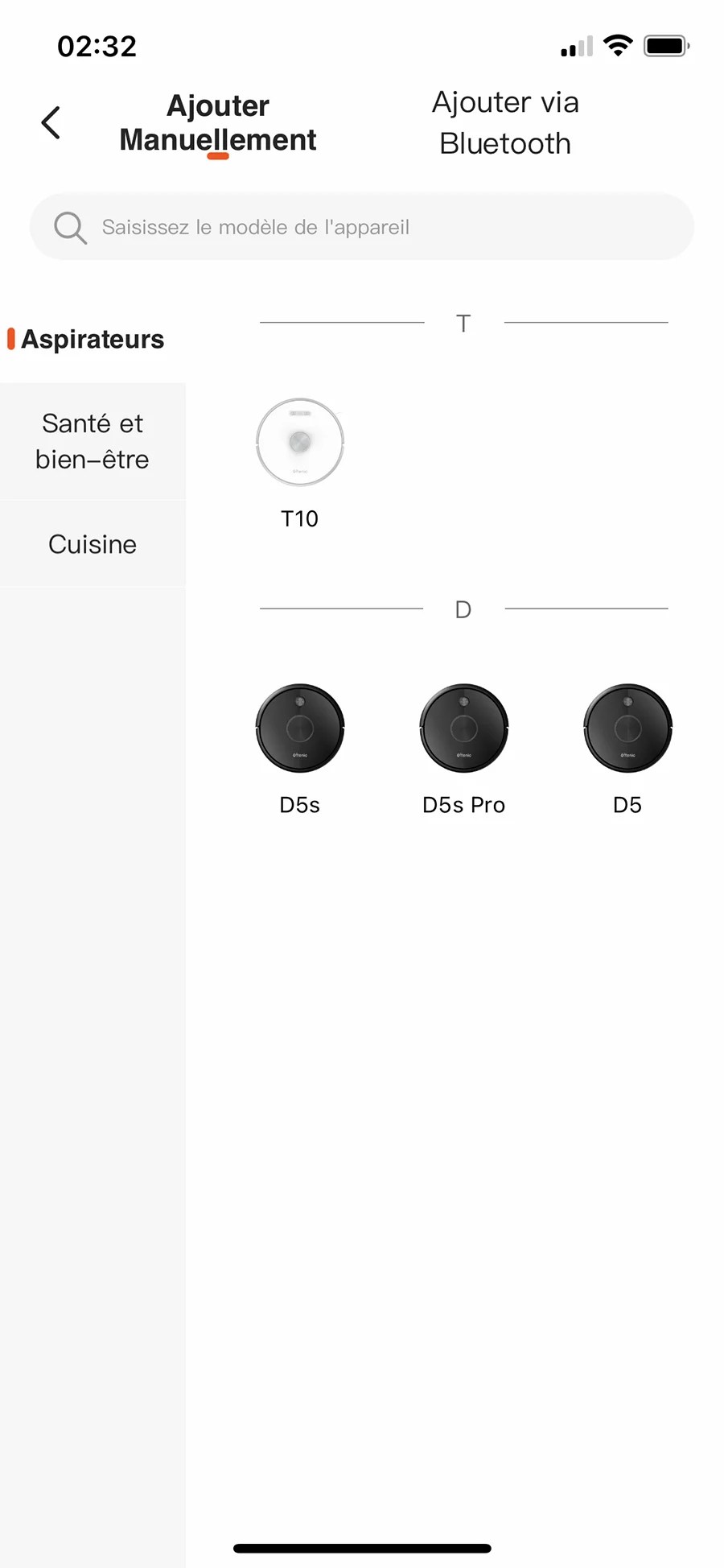 Vous devrez sélectionner le modèle du robot dans l'app // Source : Frandroid / Yazid Amer